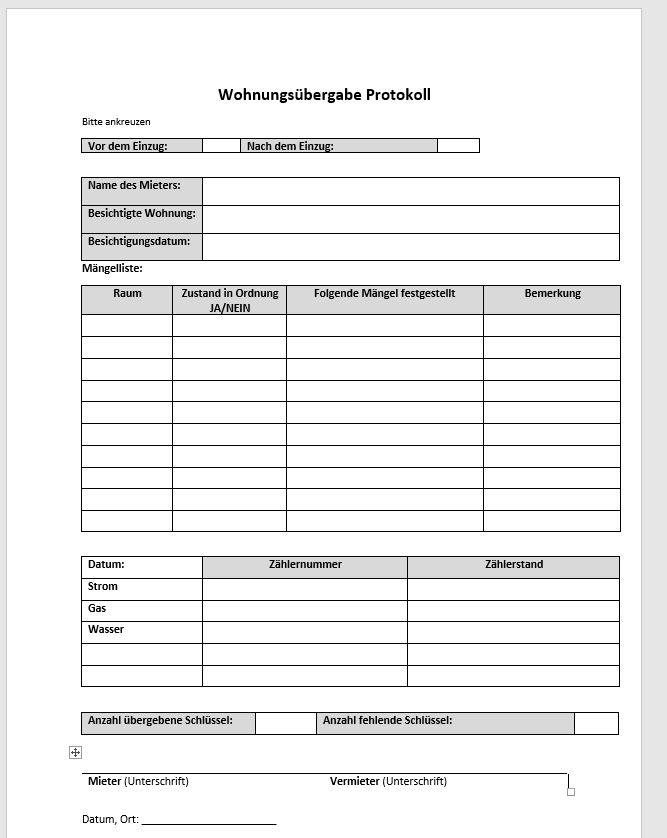 MUSTERPROTOKOLL ZUR WOHNUNGS BERGABE visual data 7