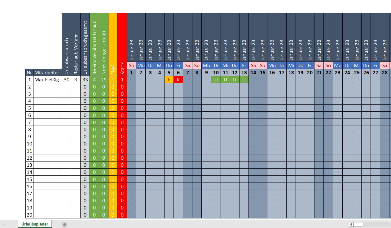 Urlaubsplaner 2023 Excel-Vorlage - Kostenlose Office Vorlagen