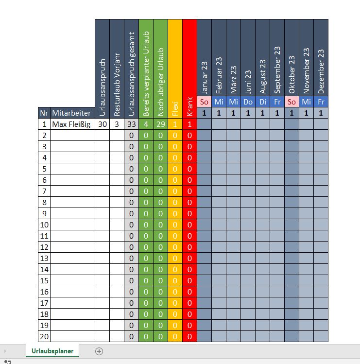 Urlaubsplaner 2023 Excel-Vorlage - Kostenlose Office Vorlagen