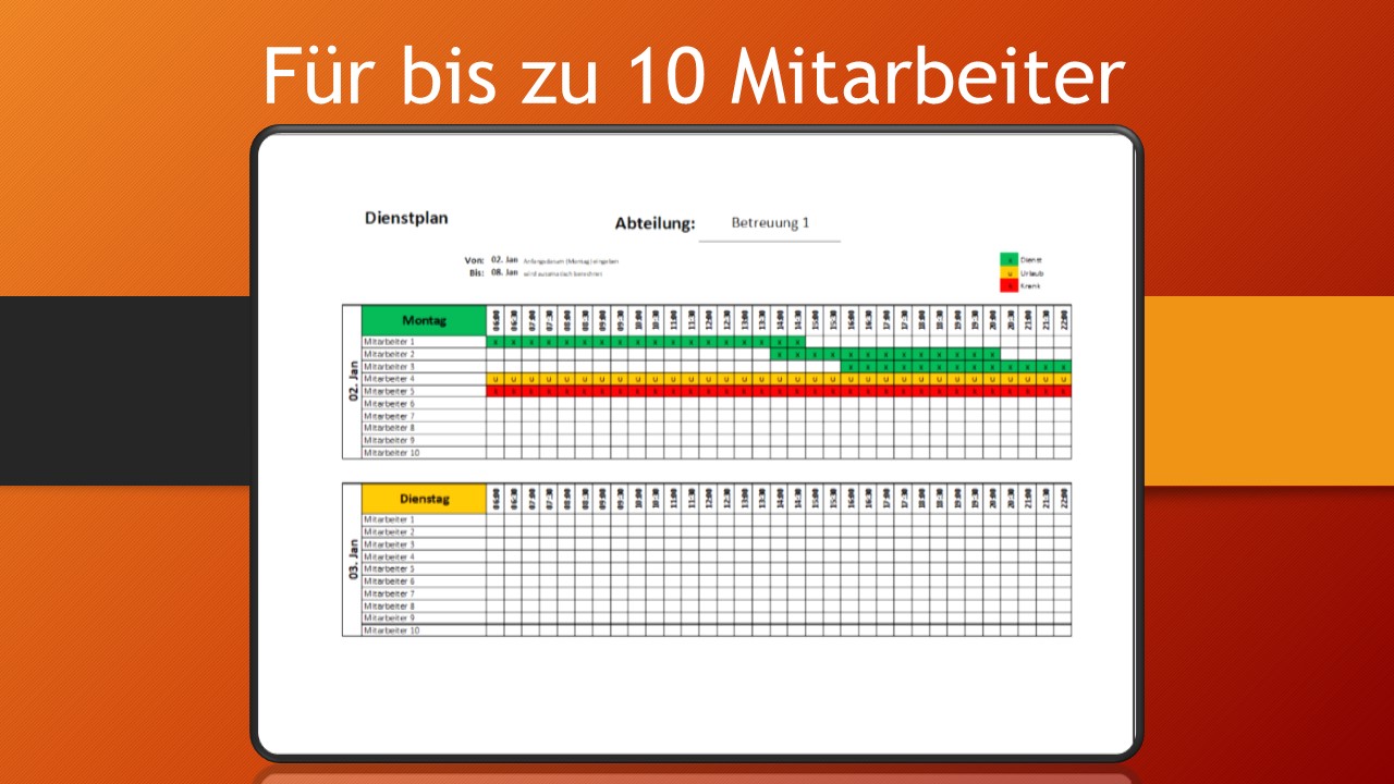 Dienstplaner Excel Vorlage - Kostenlose Office Vorlagen